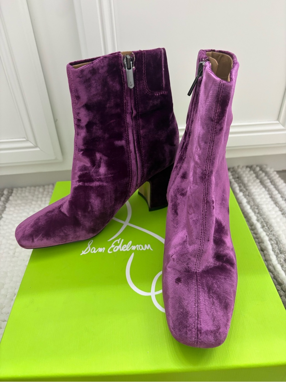 Sam Edelman Violet Purple Velvet Ankle Boots (Fawn 2 in deep orchid)